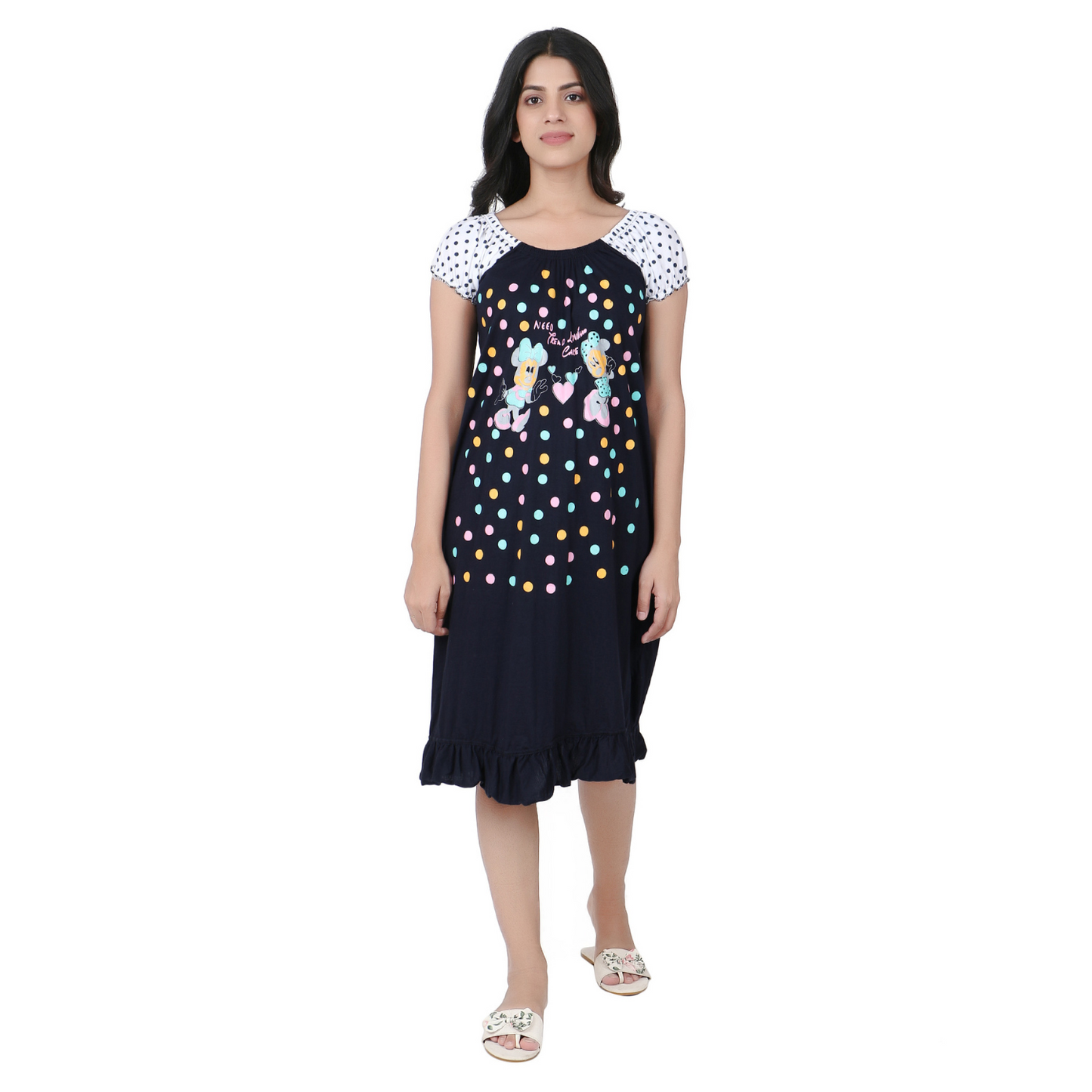 Mini Mouse Cartoon Printed Cotton Casual Short Nighty for Girls & Women – Cute & Comfortable Sleepwear