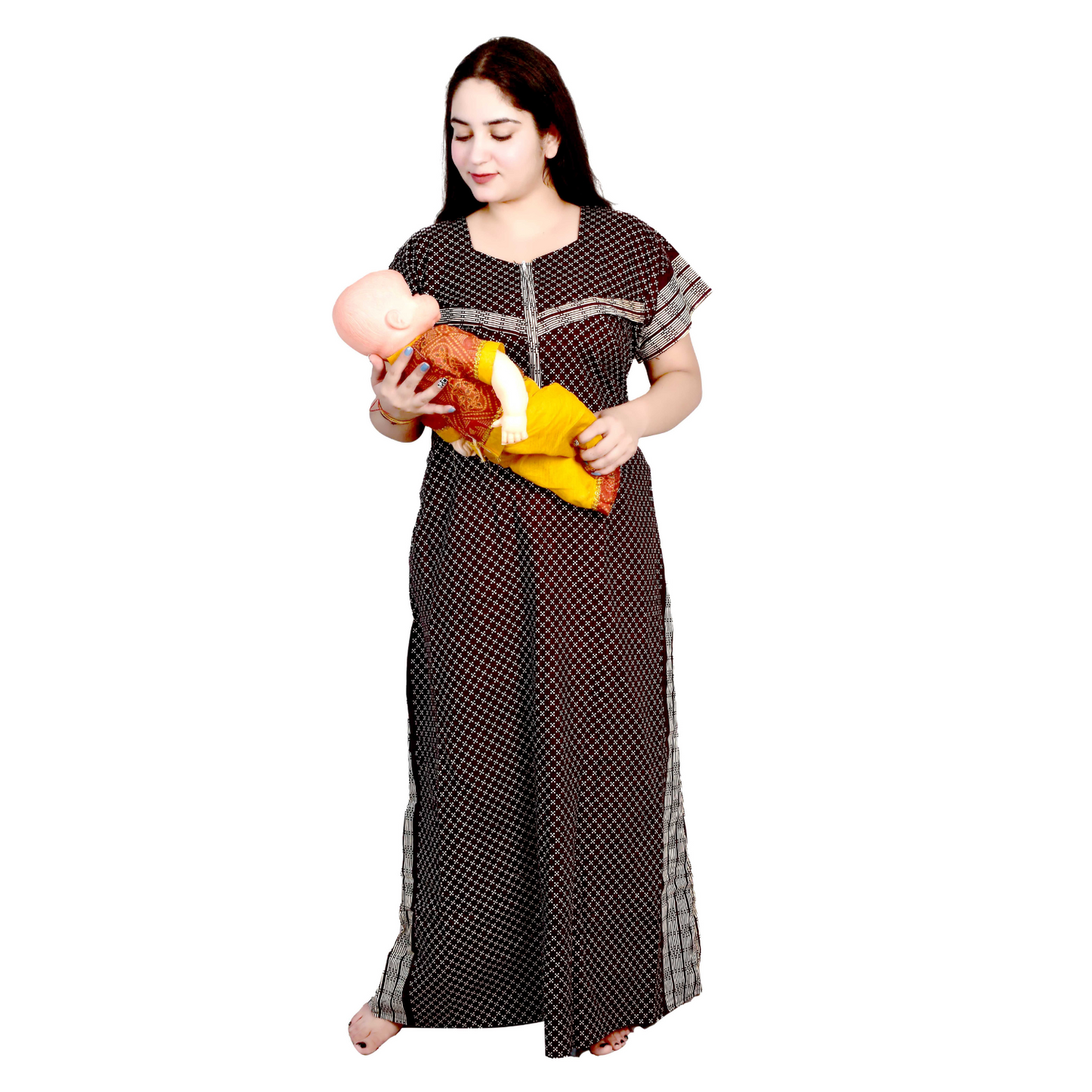 Cotton Feeding Maxi for Women, Night Dress – Comfortable & Stylish Maternity Wear (Purple)