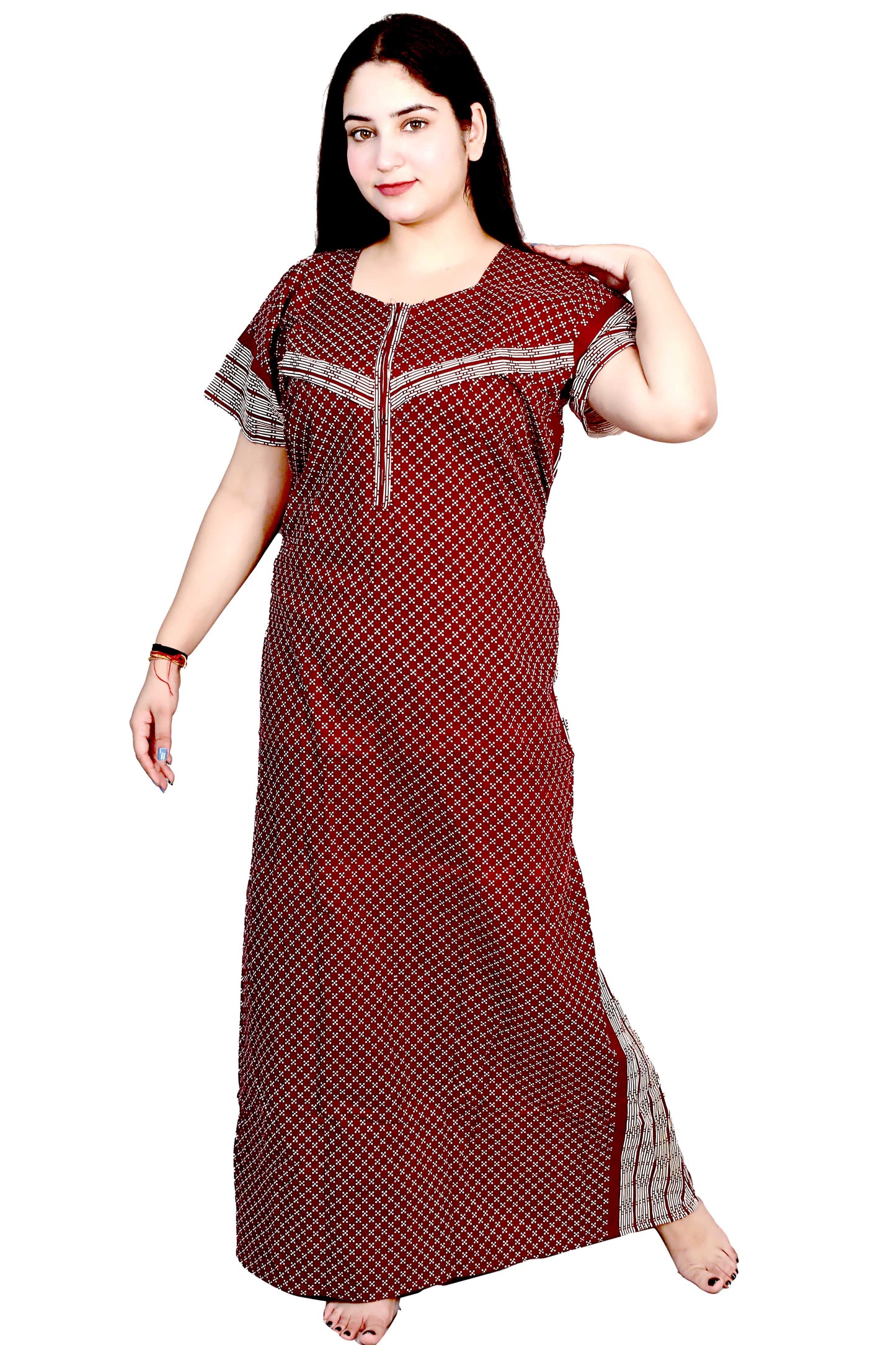 Cotton Feeding Maxi for Women, Night Dress – Comfortable & Stylish Maternity Wear (Maroon)