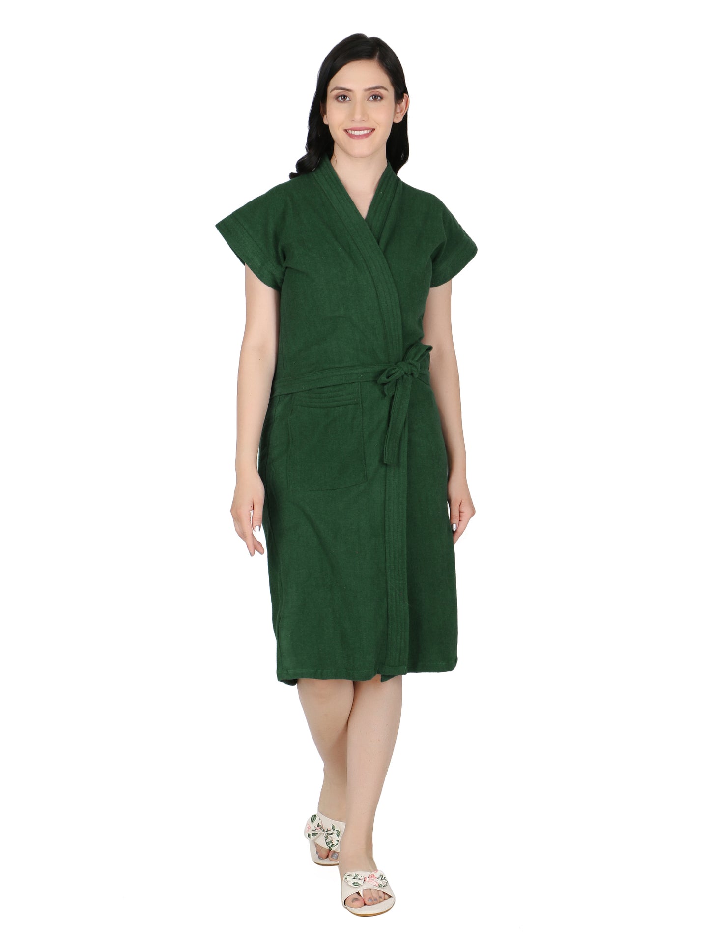 Soft & Absorbent Bathrobe for Women – Comfortable Spa & Lounge Wear (Drk Green)