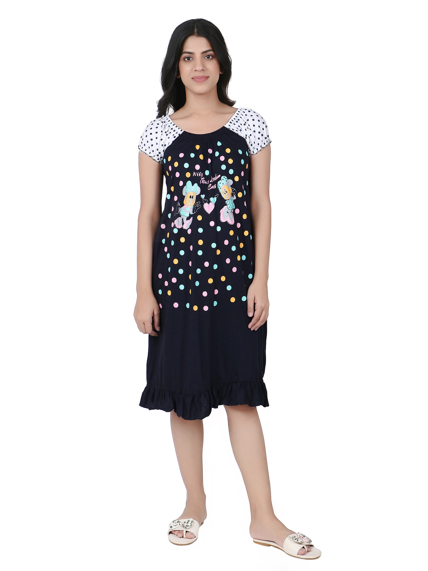 Mini Mouse Cartoon Printed Cotton Casual Short Nighty for Girls & Women – Cute & Comfortable Sleepwear