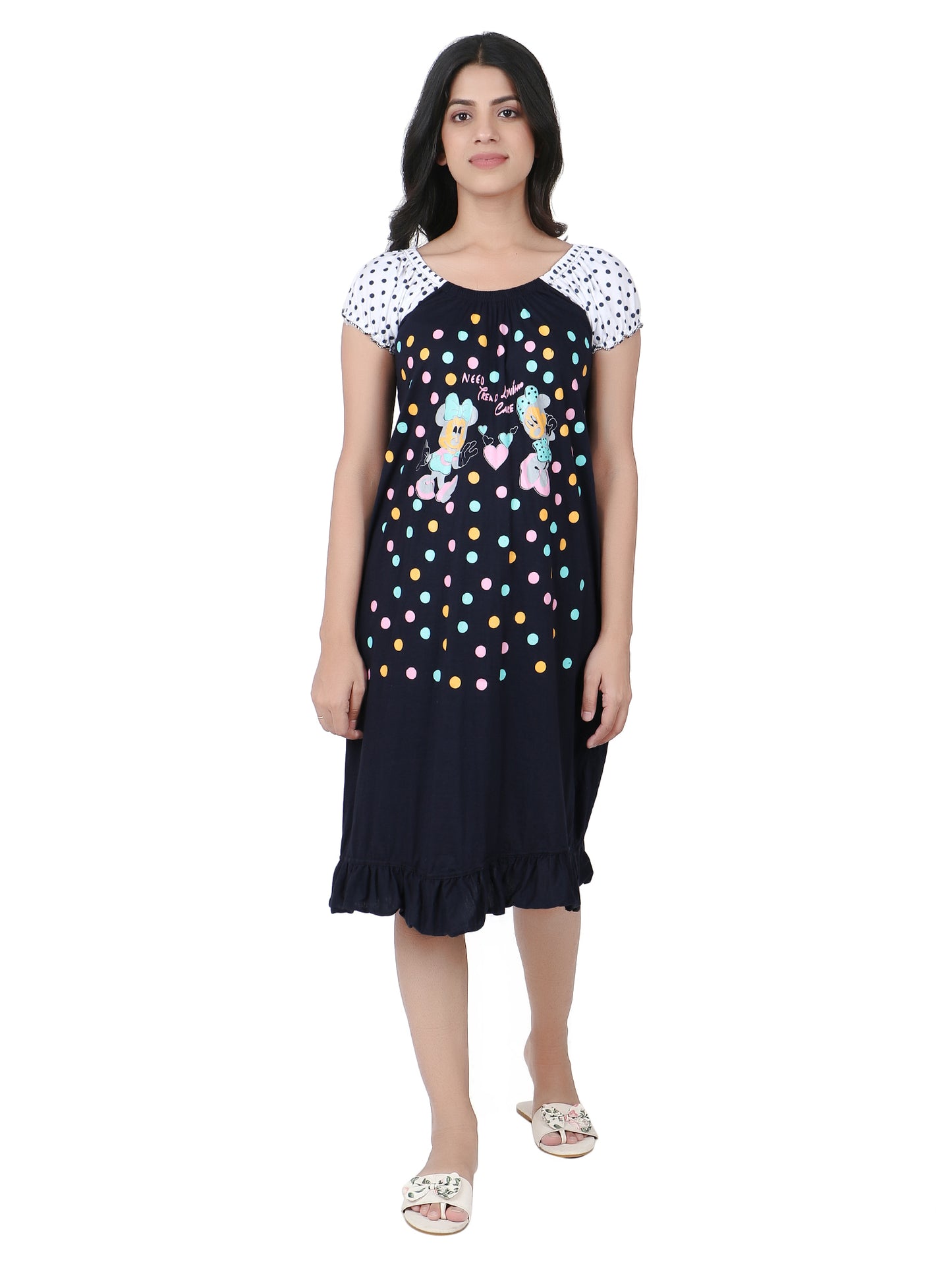 Mini Mouse Cartoon Printed Cotton Casual Short Nighty for Girls & Women – Cute & Comfortable Sleepwear