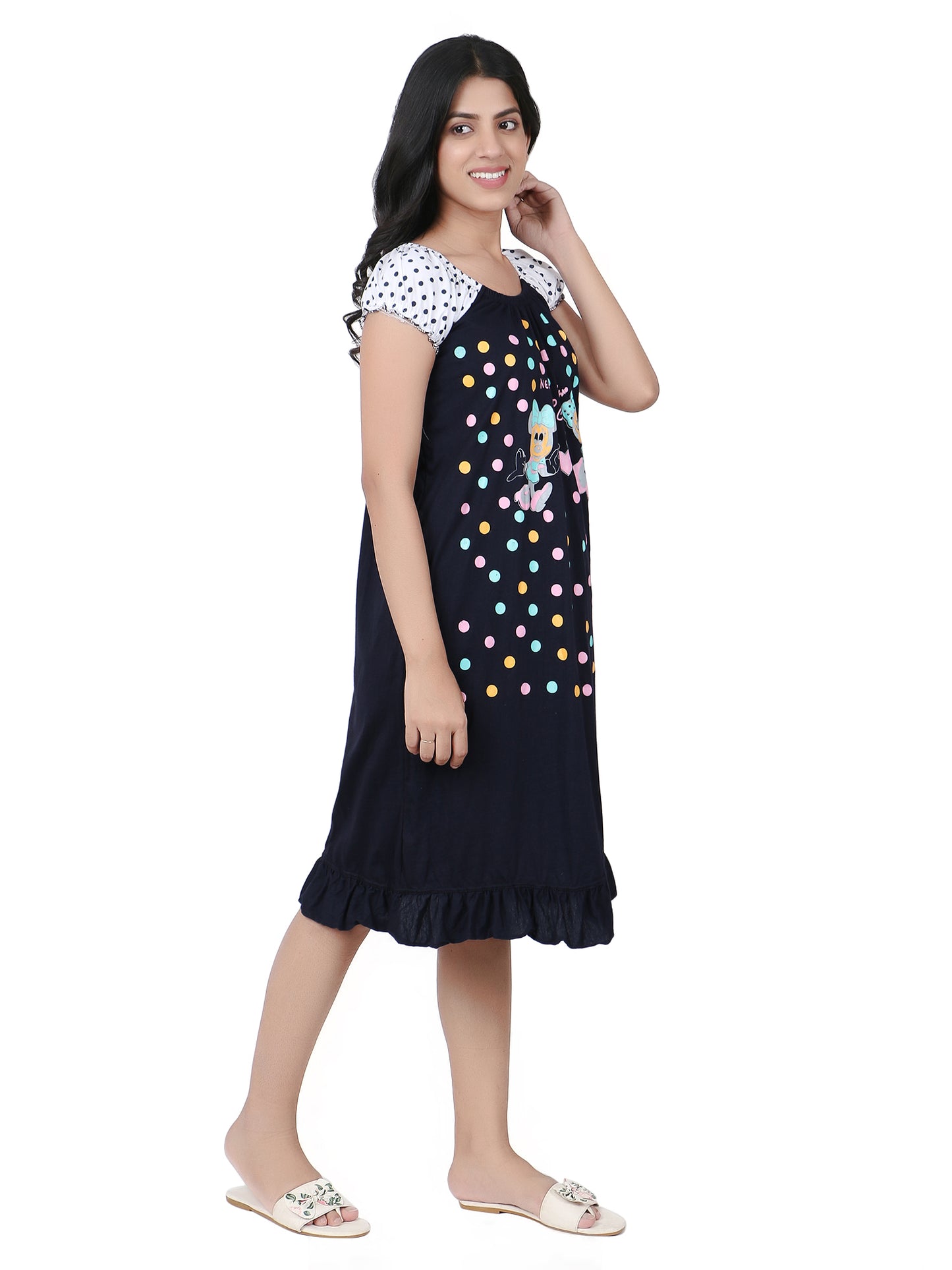Mini Mouse Cartoon Printed Cotton Casual Short Nighty for Girls & Women – Cute & Comfortable Sleepwear