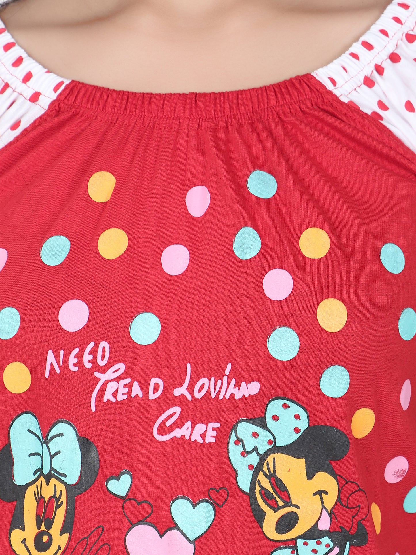 Mini Mouse Cartoon Printed Cotton Casual Short Nighty for Girls & Women – Cute & Comfortable Sleepwear (Red)