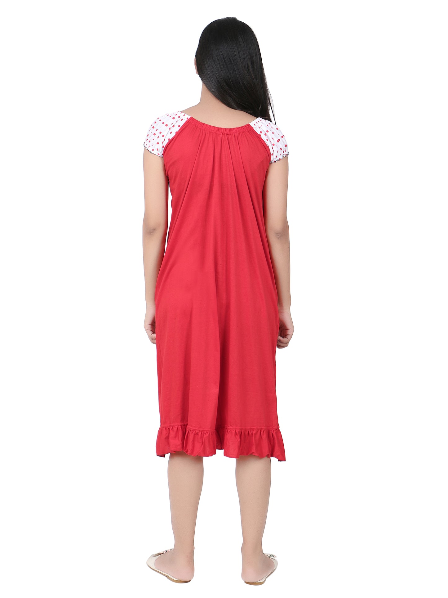 Mini Mouse Cartoon Printed Cotton Casual Short Nighty for Girls & Women – Cute & Comfortable Sleepwear (Red)