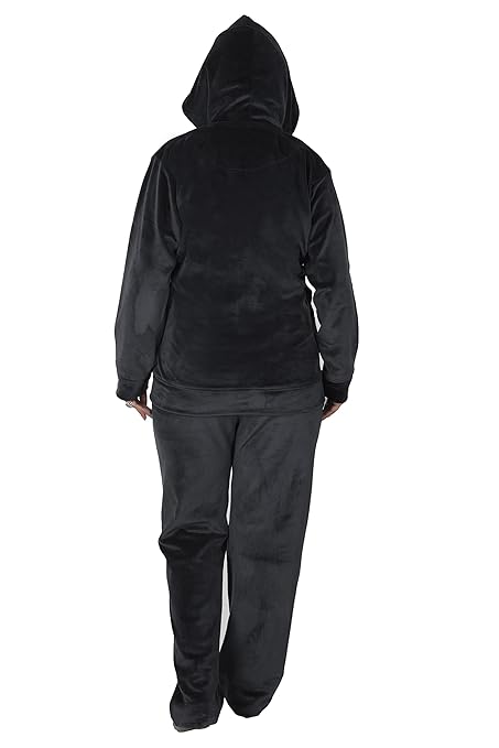 Velvet Winter Night Dress Suit – Cozy Top & Pajama Set | Warm Winter Tracksuit for Women (Black)