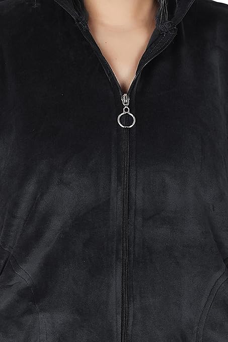 Velvet Winter Night Dress Suit – Cozy Top & Pajama Set | Warm Winter Tracksuit for Women (Black)