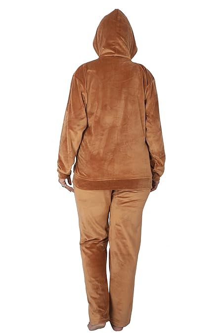 Velvet Winter Night Dress Suit – Cozy Top & Pajama Set | Warm Winter Tracksuit for Women (Brown)