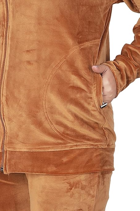 Velvet Winter Night Dress Suit – Cozy Top & Pajama Set | Warm Winter Tracksuit for Women (Brown)