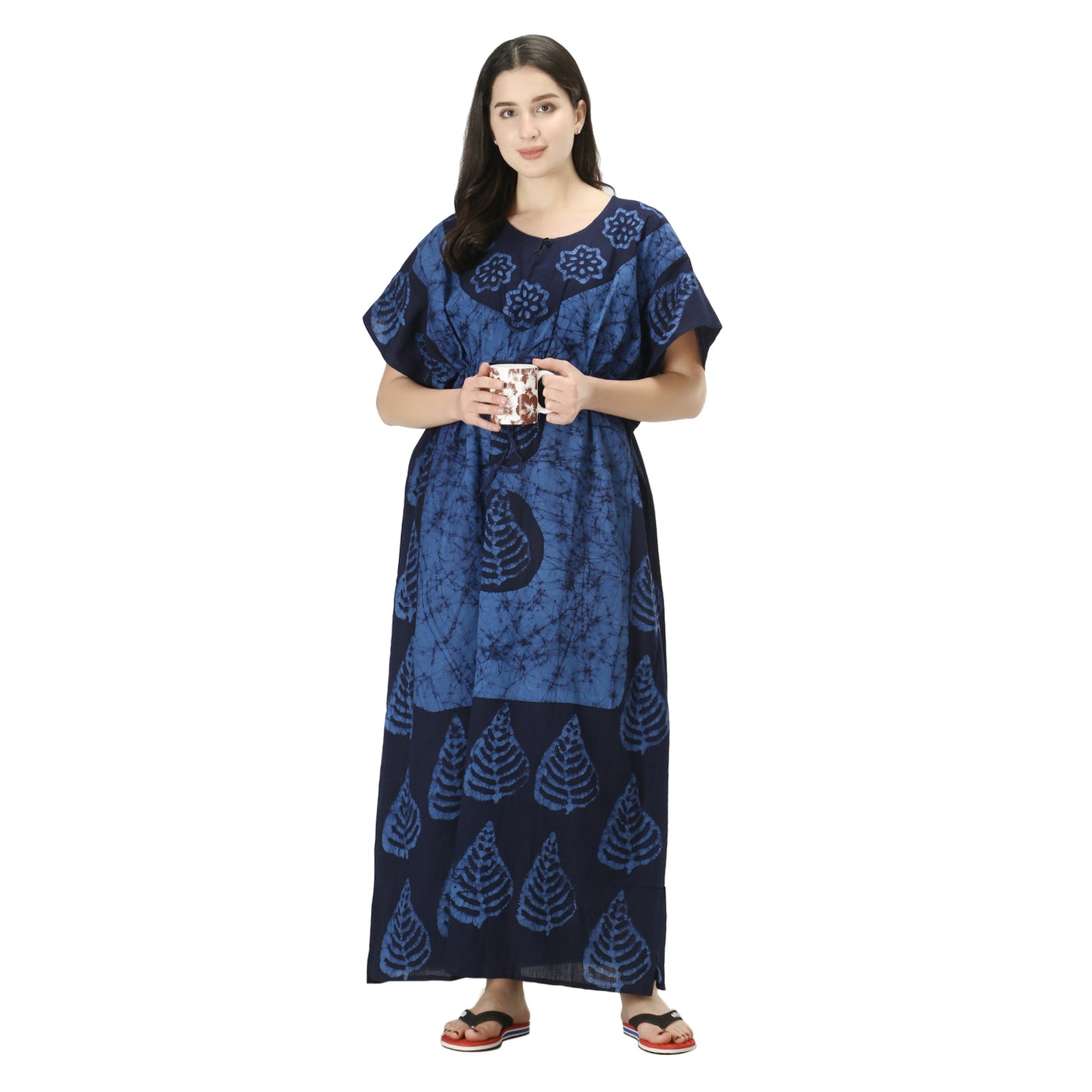 Printed Cotton Kaftan Maxi for Women – Comfortable & Stylish Lounge Wear (Ryl Blue/ Nvy Blue)