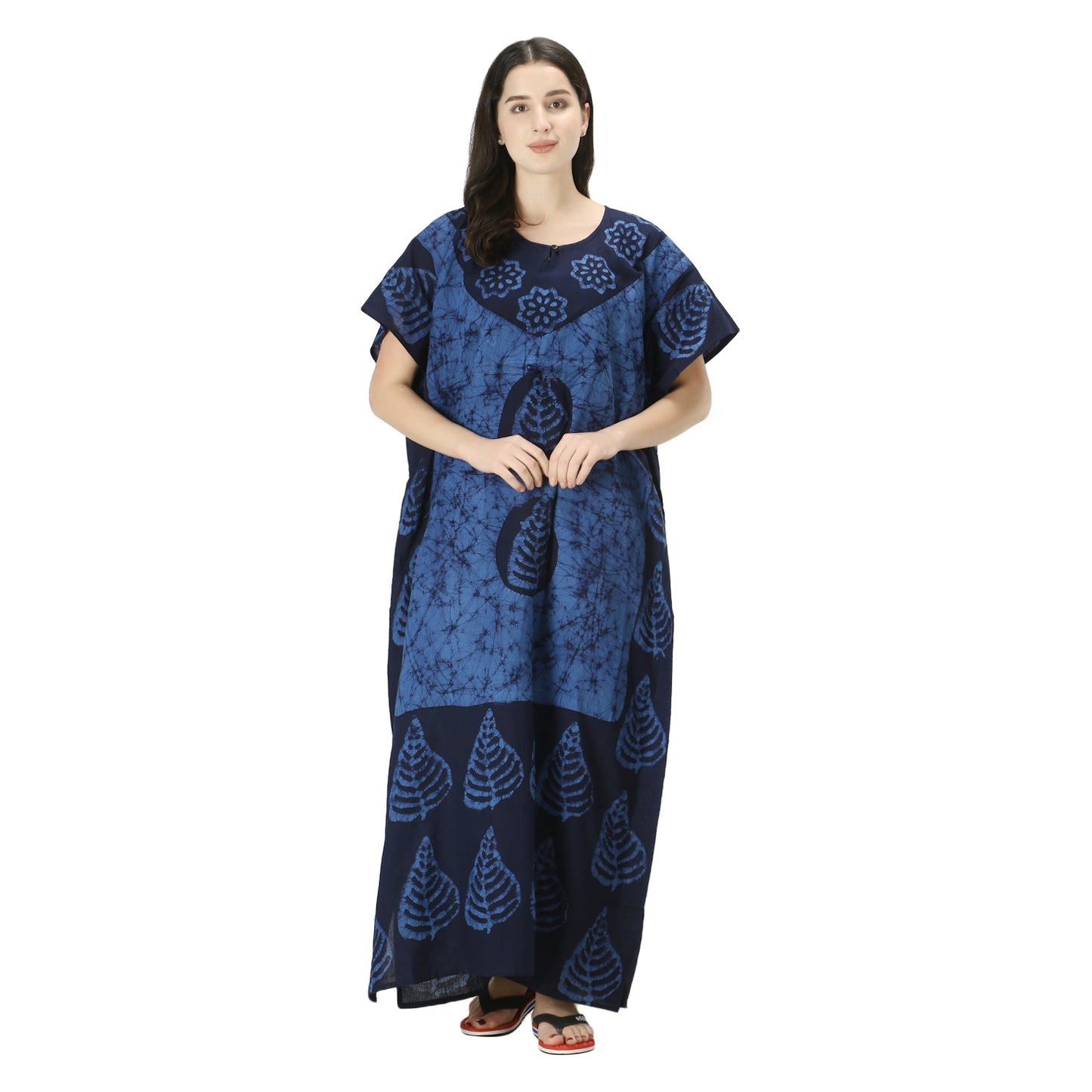 Printed Cotton Kaftan Maxi for Women – Comfortable & Stylish Lounge Wear (Ryl Blue/ Nvy Blue)