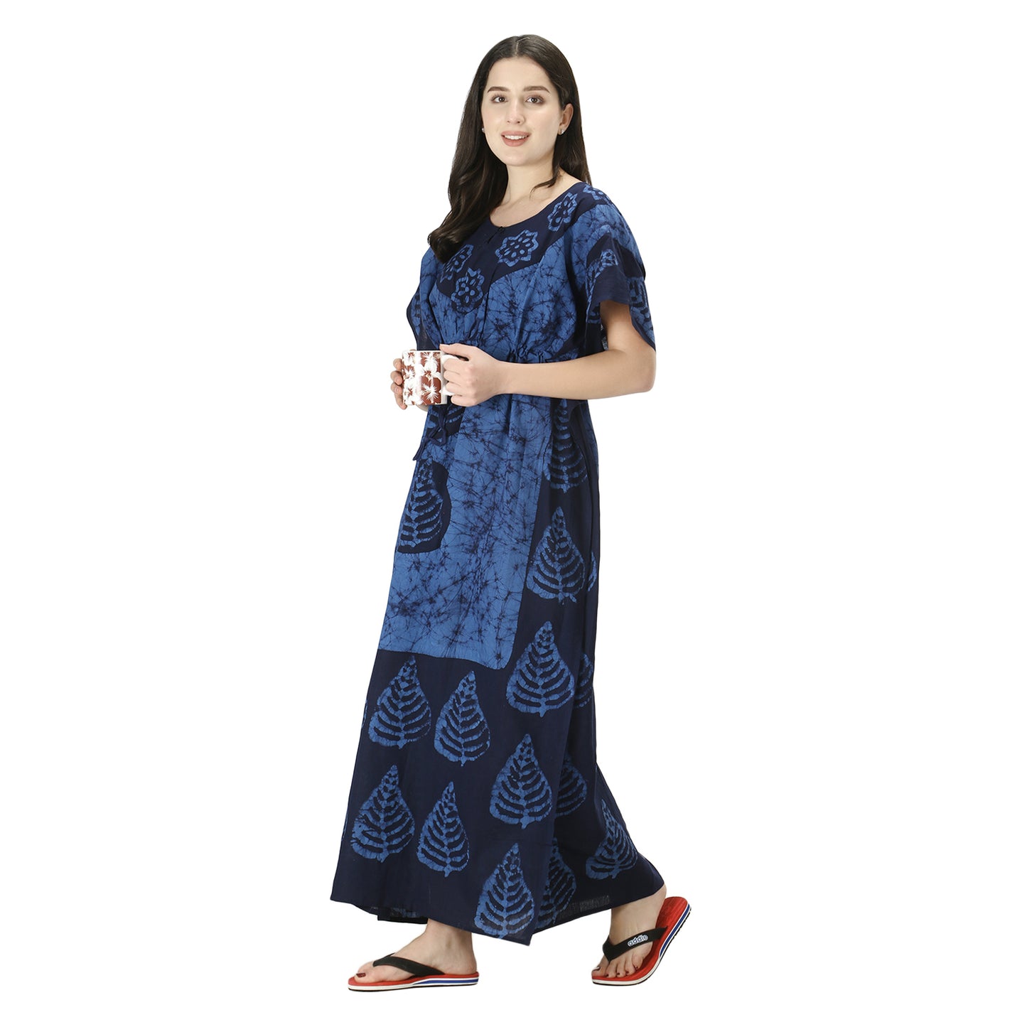 Printed Cotton Kaftan Maxi for Women – Comfortable & Stylish Lounge Wear (Ryl Blue/ Nvy Blue)