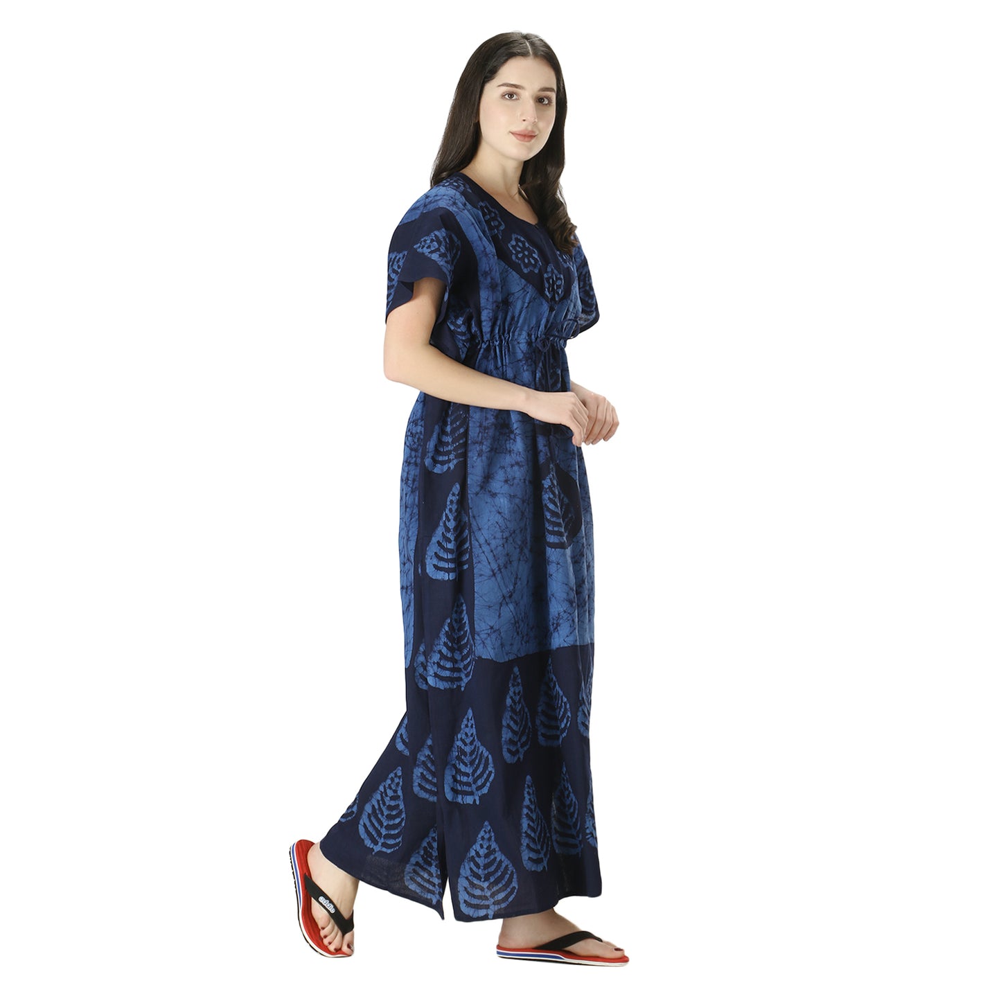 Printed Cotton Kaftan Maxi for Women – Comfortable & Stylish Lounge Wear (Ryl Blue/ Nvy Blue)