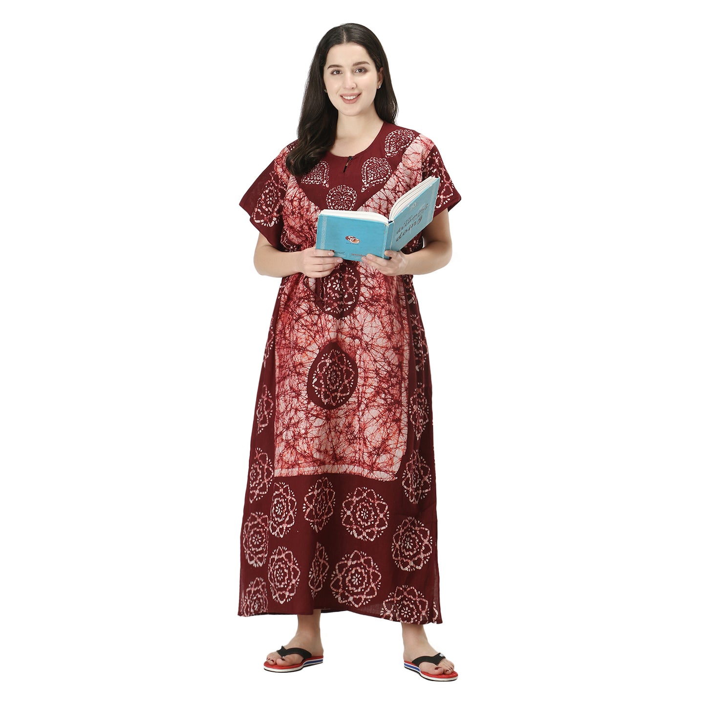Printed Cotton Kaftan Maxi for Women – Comfortable & Stylish Lounge Wear (Light Brown)