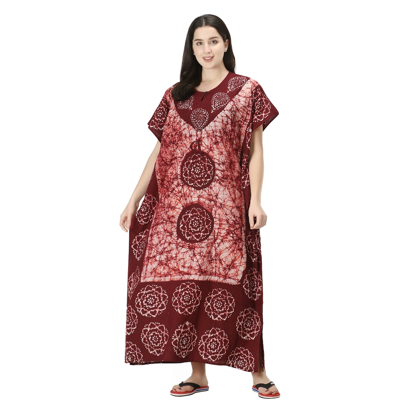 Printed Cotton Kaftan Maxi for Women – Comfortable & Stylish Lounge Wear (Light Brown)