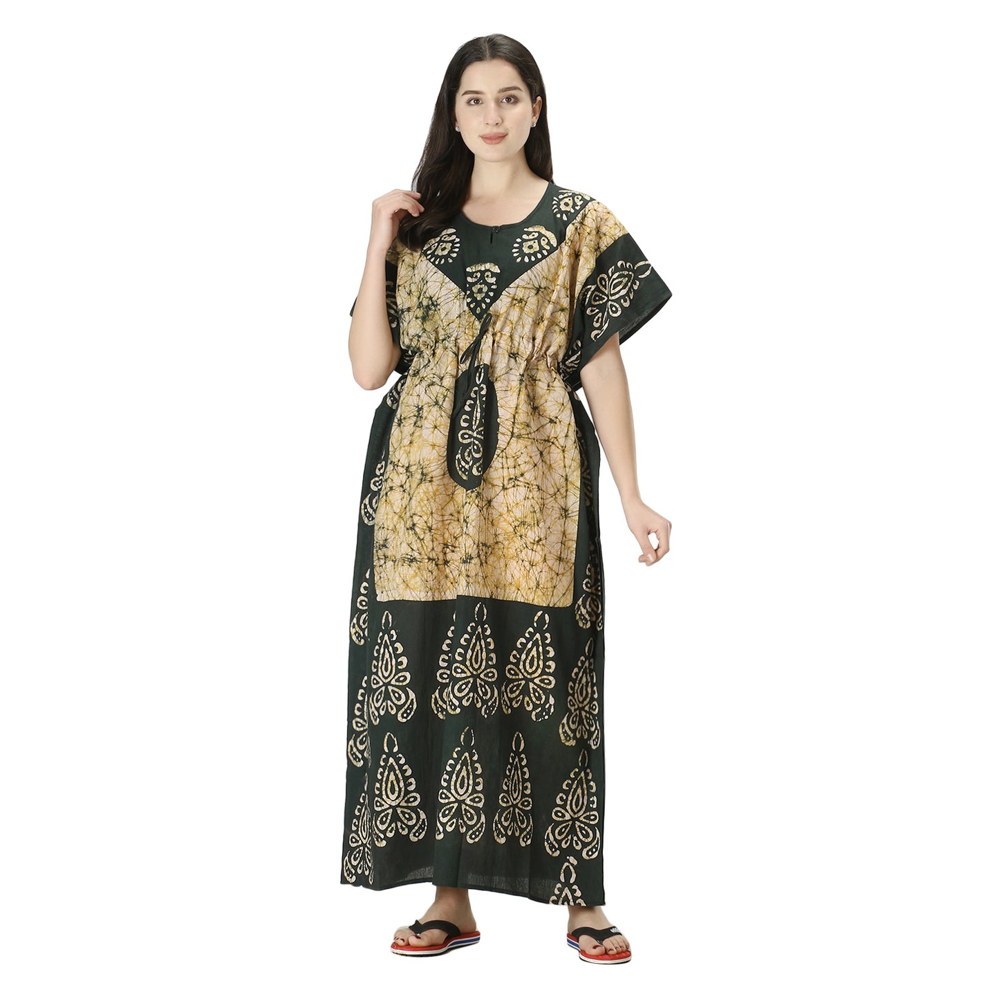 Printed Cotton Kaftan Maxi for Women – Comfortable & Stylish Lounge Wear (Mehndi Green)