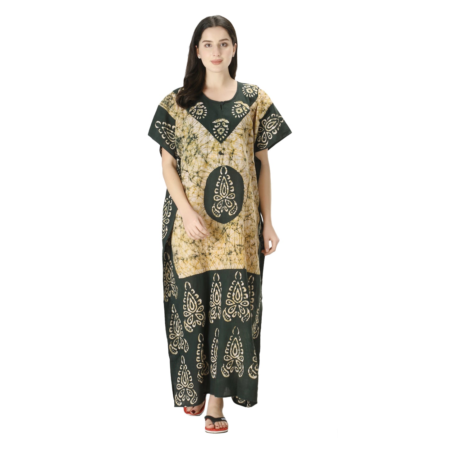 Printed Cotton Kaftan Maxi for Women – Comfortable & Stylish Lounge Wear (Mehndi Green)