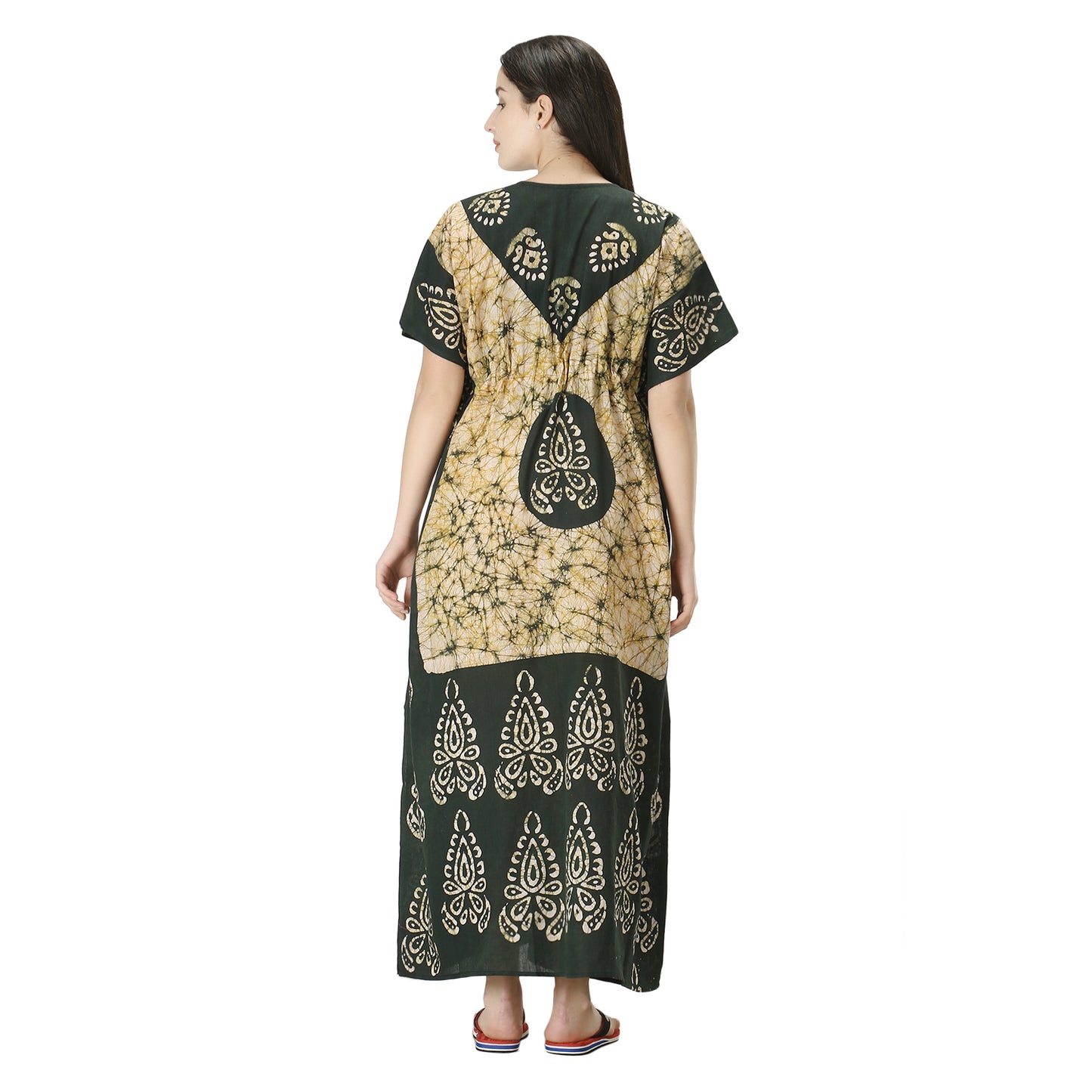 Printed Cotton Kaftan Maxi for Women – Comfortable & Stylish Lounge Wear (Mehndi Green)