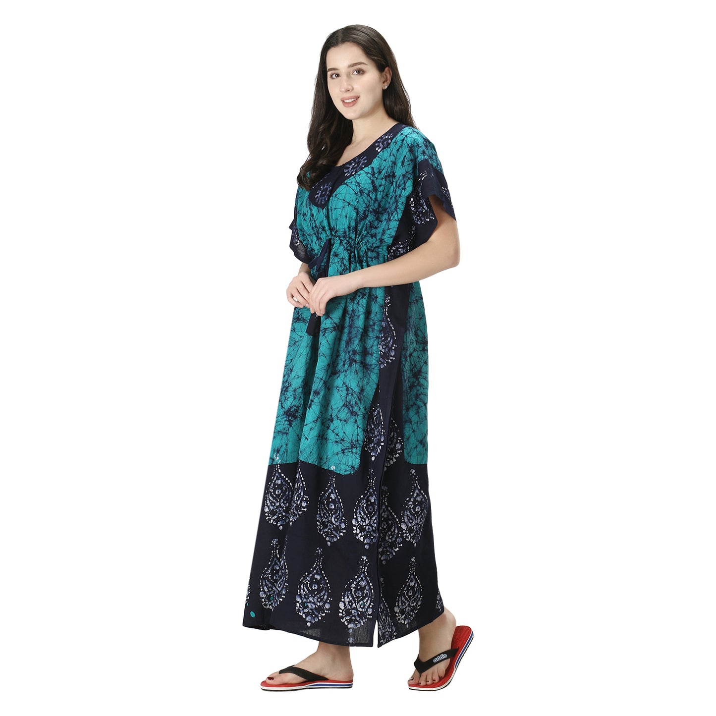 Printed Cotton Kaftan Maxi for Women – Comfortable & Stylish Lounge Wear (Sea Green)