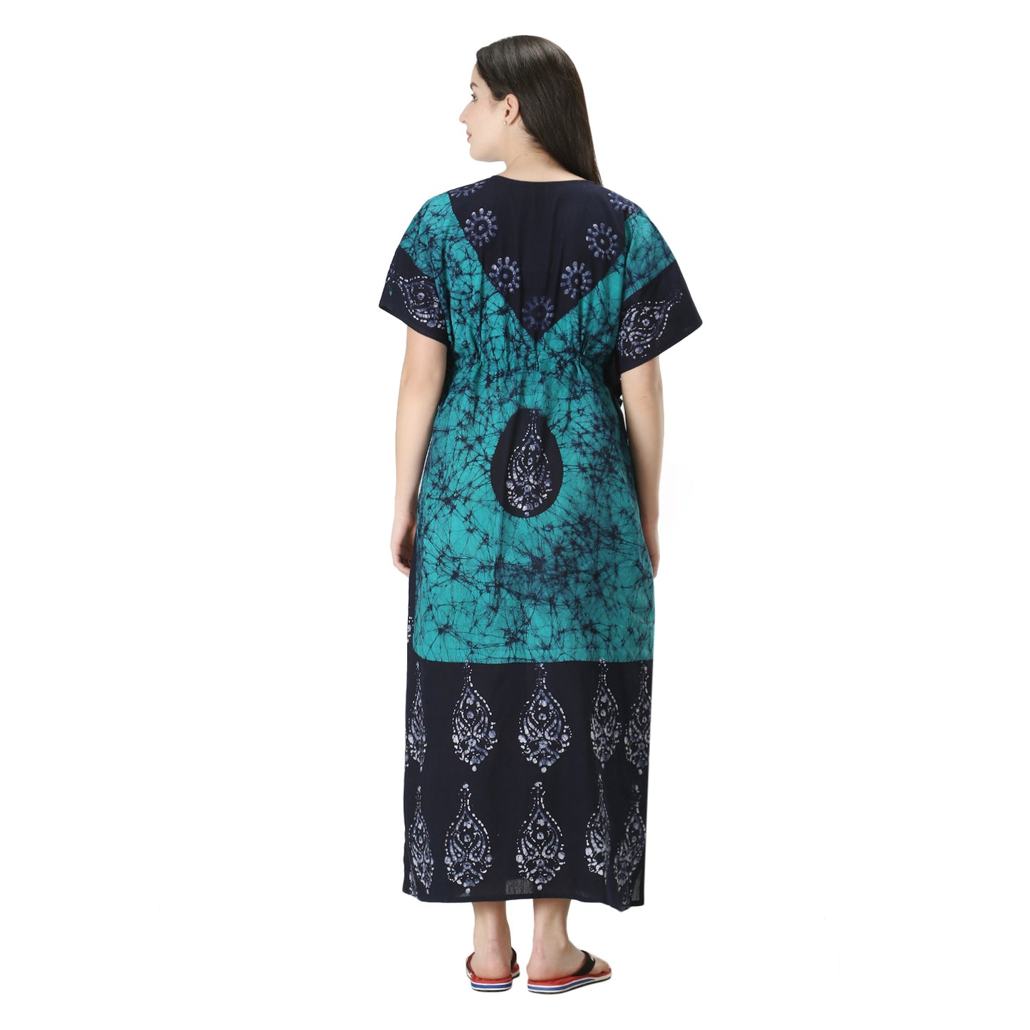 Printed Cotton Kaftan Maxi for Women – Comfortable & Stylish Lounge Wear (Sea Green)