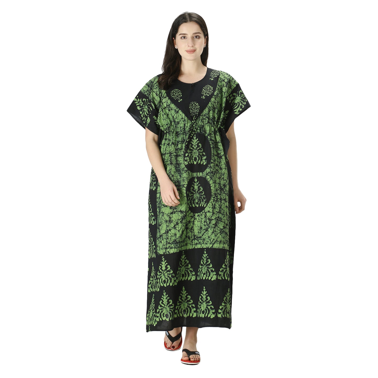 Printed Cotton Kaftan Maxi for Women – Comfortable & Stylish Lounge Wear (Green)