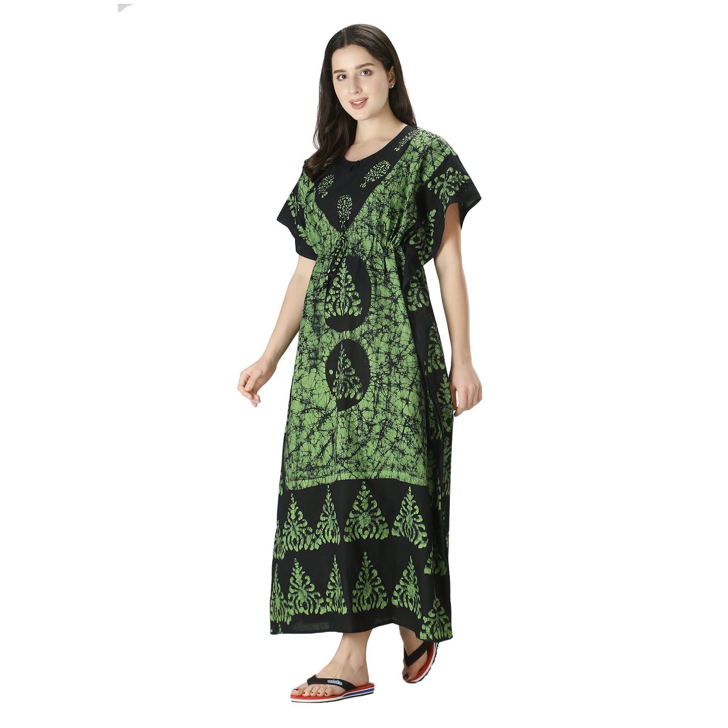 Printed Cotton Kaftan Maxi for Women – Comfortable & Stylish Lounge Wear (Green)