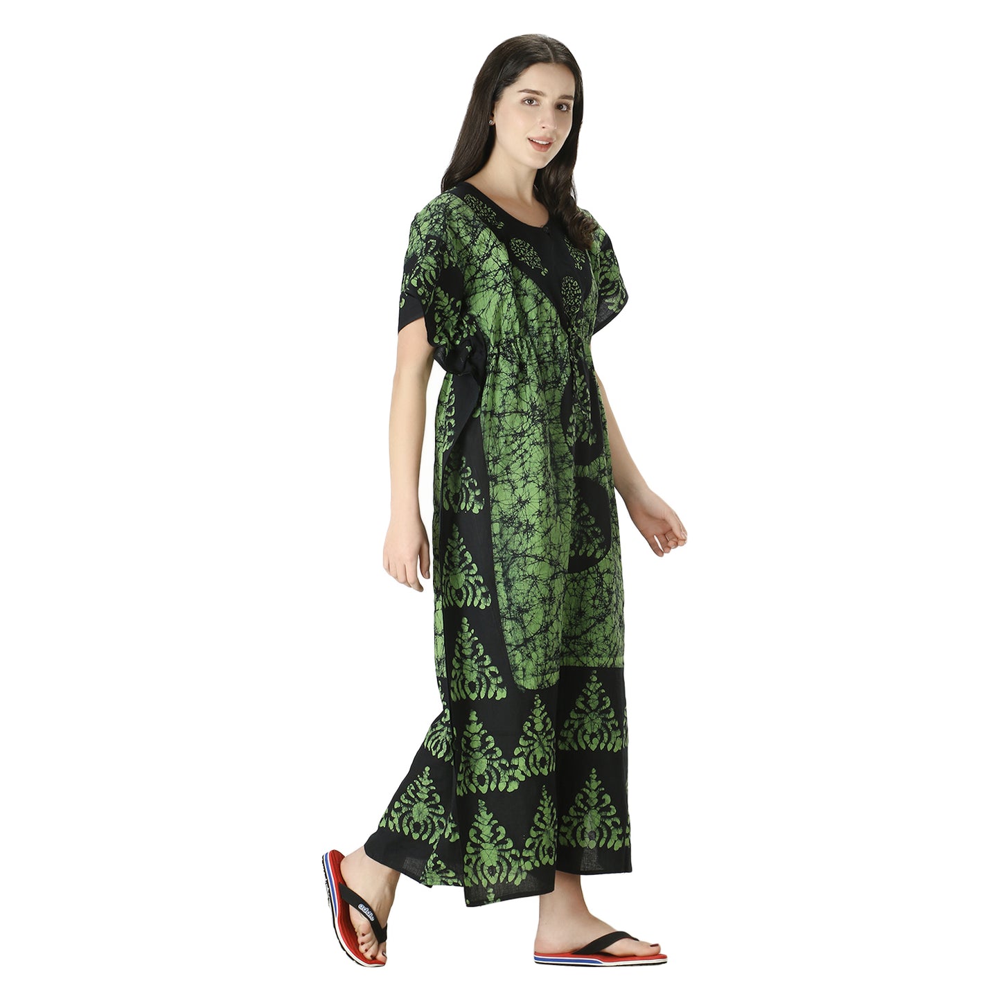 Printed Cotton Kaftan Maxi for Women – Comfortable & Stylish Lounge Wear (Green)