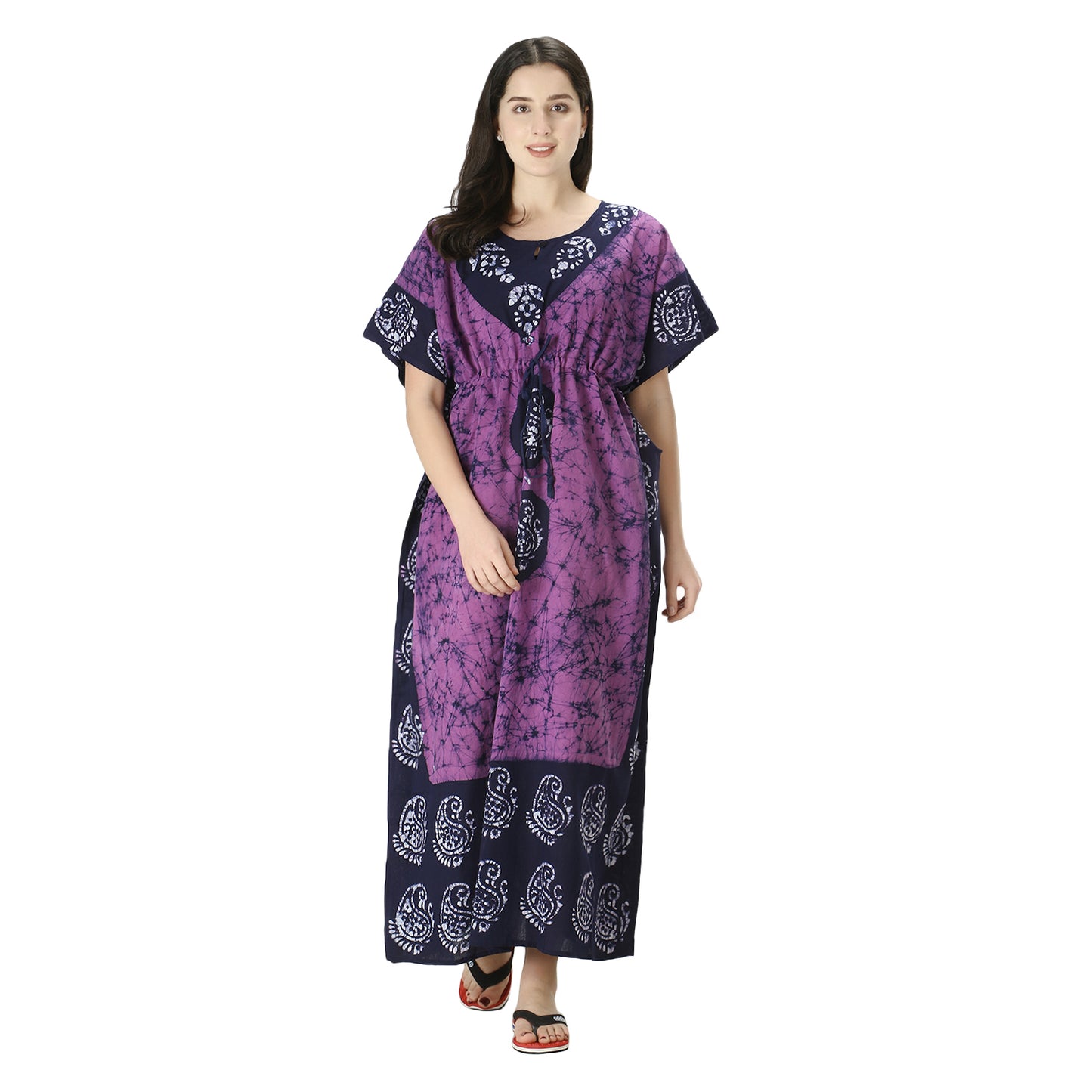 Printed Cotton Kaftan Maxi for Women – Comfortable & Stylish Lounge Wear (Purple)