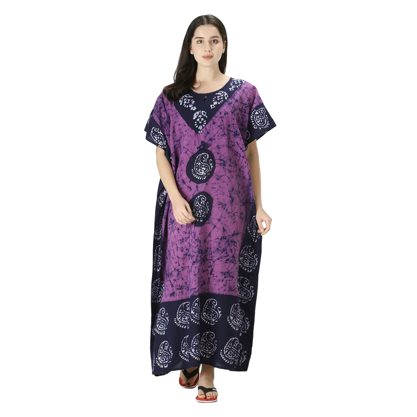 Printed Cotton Kaftan Maxi for Women – Comfortable & Stylish Lounge Wear (Purple)