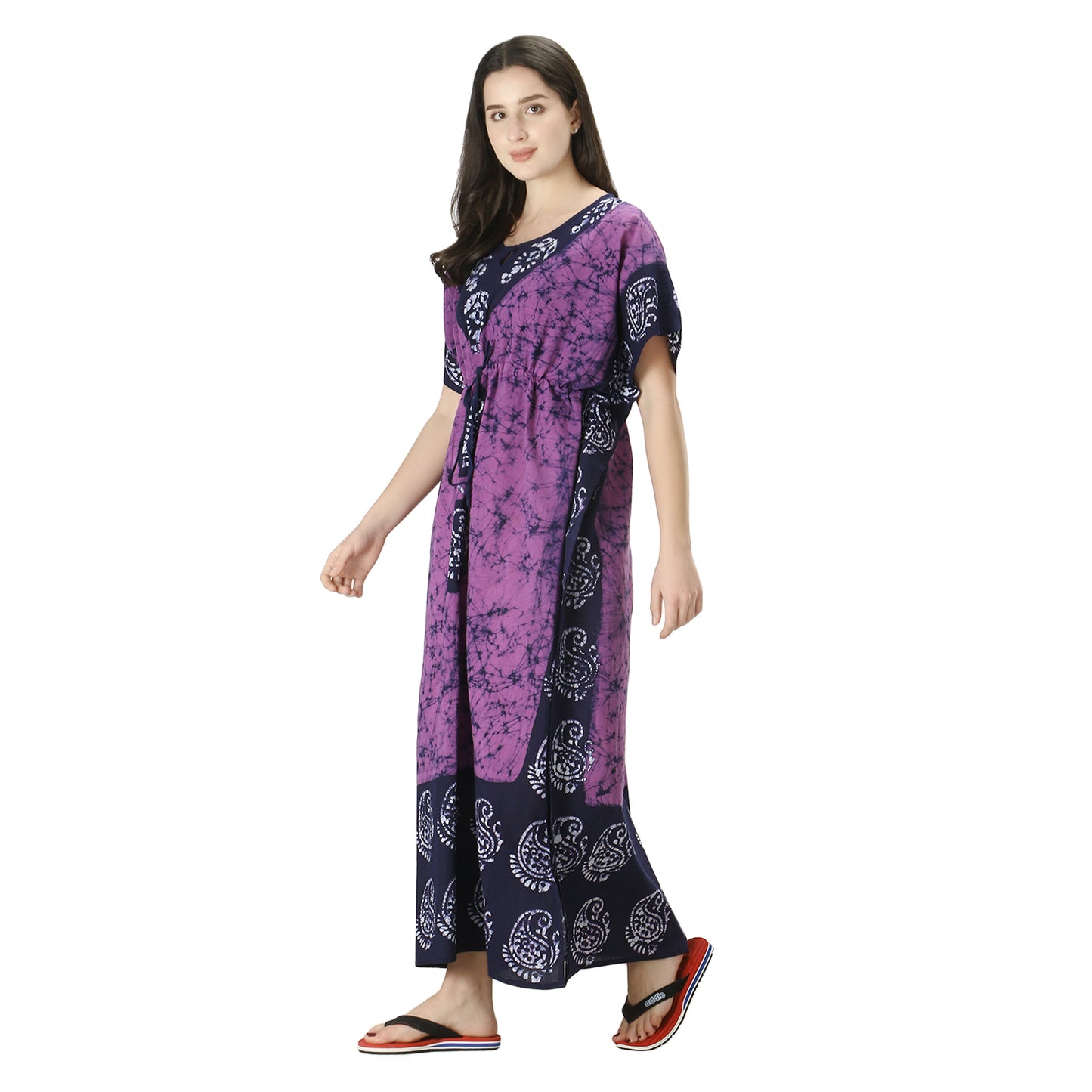 Printed Cotton Kaftan Maxi for Women – Comfortable & Stylish Lounge Wear (Purple)