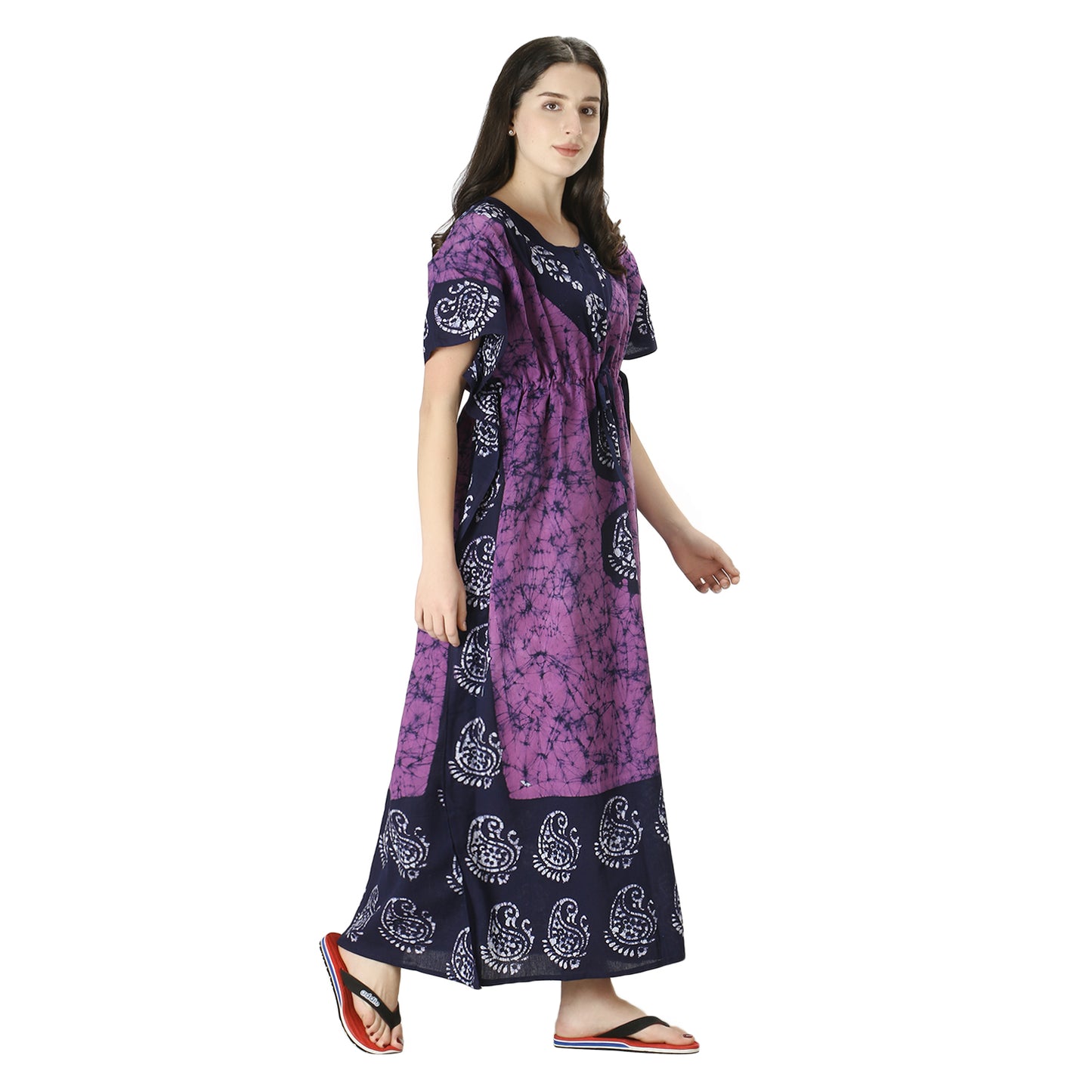 Printed Cotton Kaftan Maxi for Women – Comfortable & Stylish Lounge Wear (Purple)