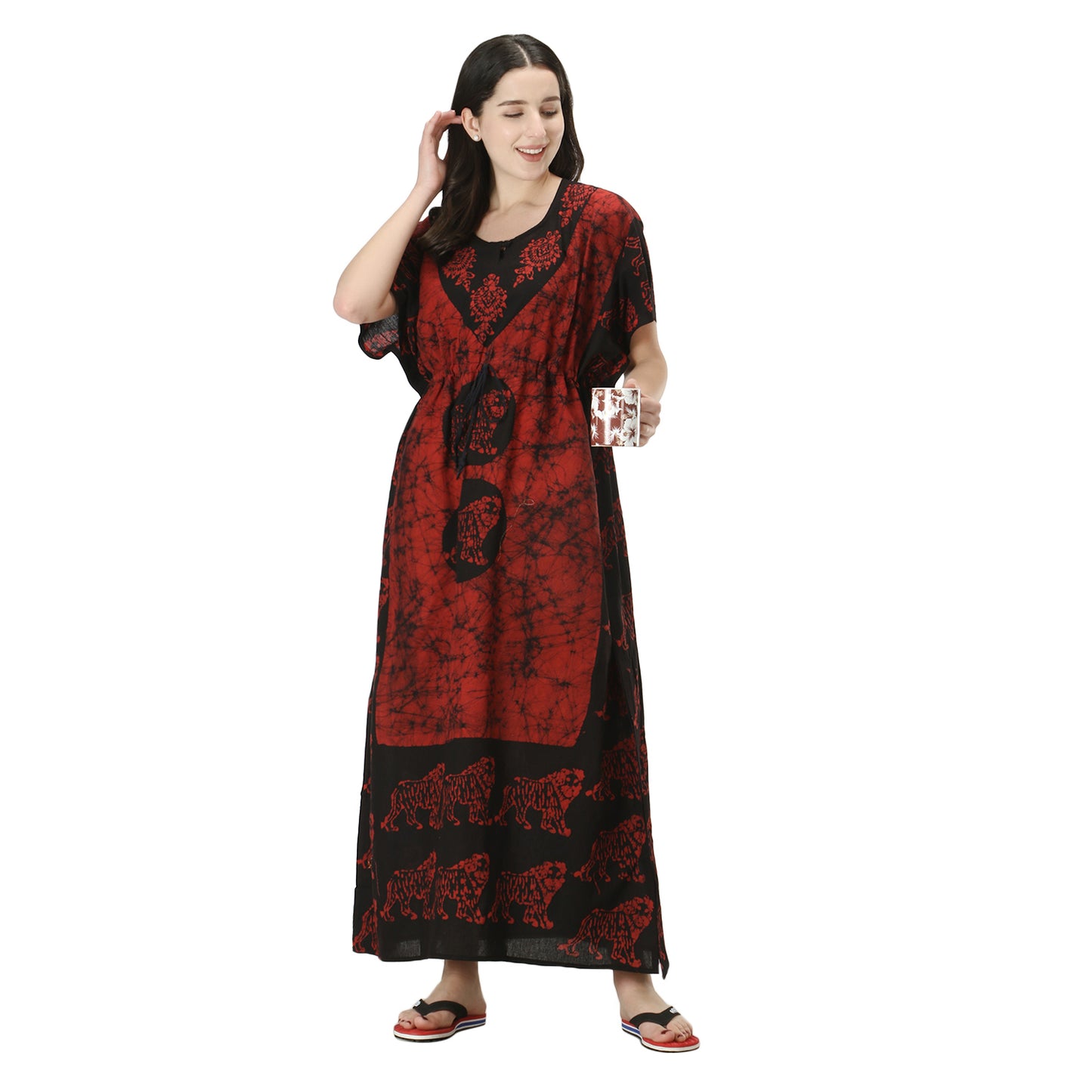 Printed Cotton Kaftan Maxi for Women – Comfortable & Stylish Lounge Wear (Black Maron)