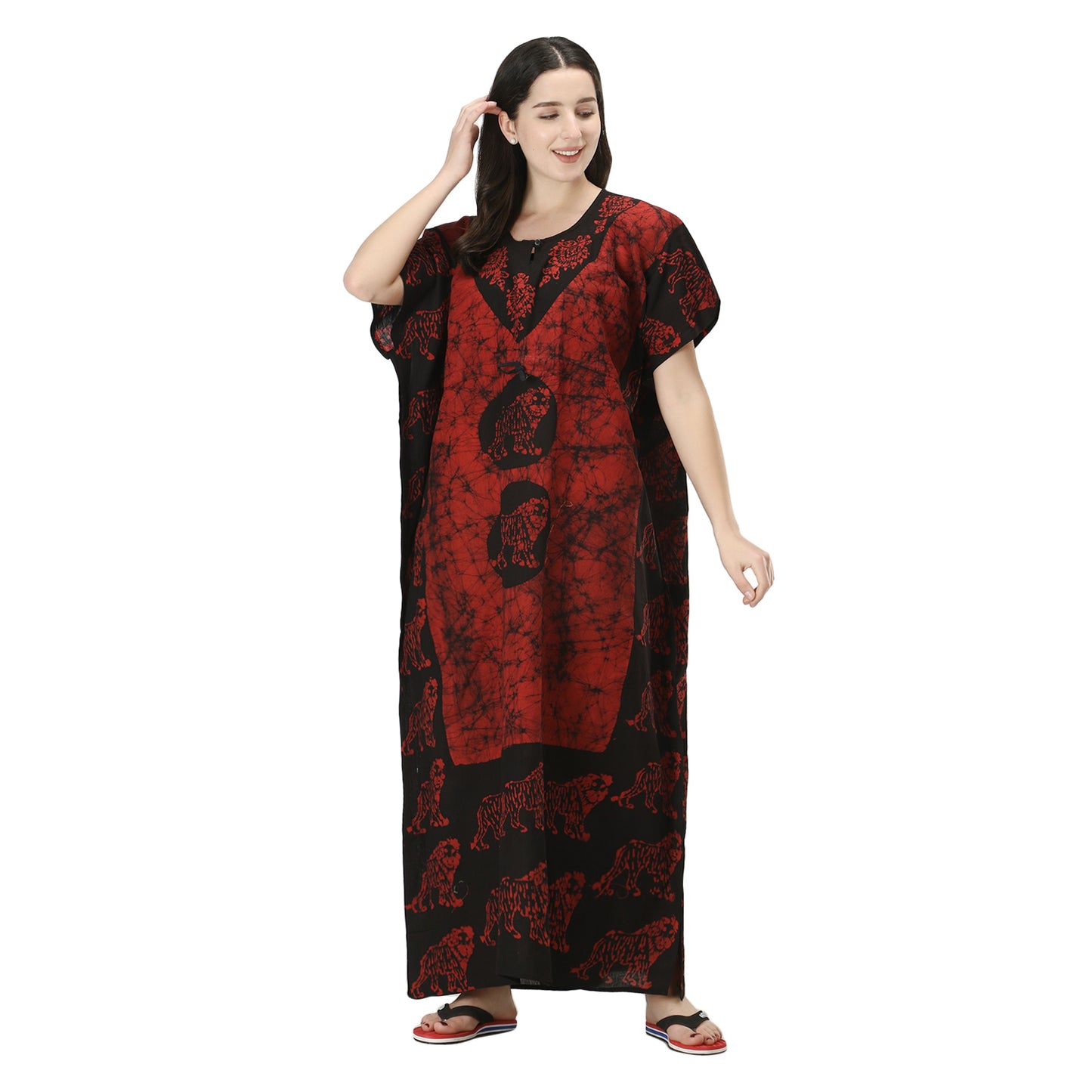 Printed Cotton Kaftan Maxi for Women – Comfortable & Stylish Lounge Wear (Black Maron)