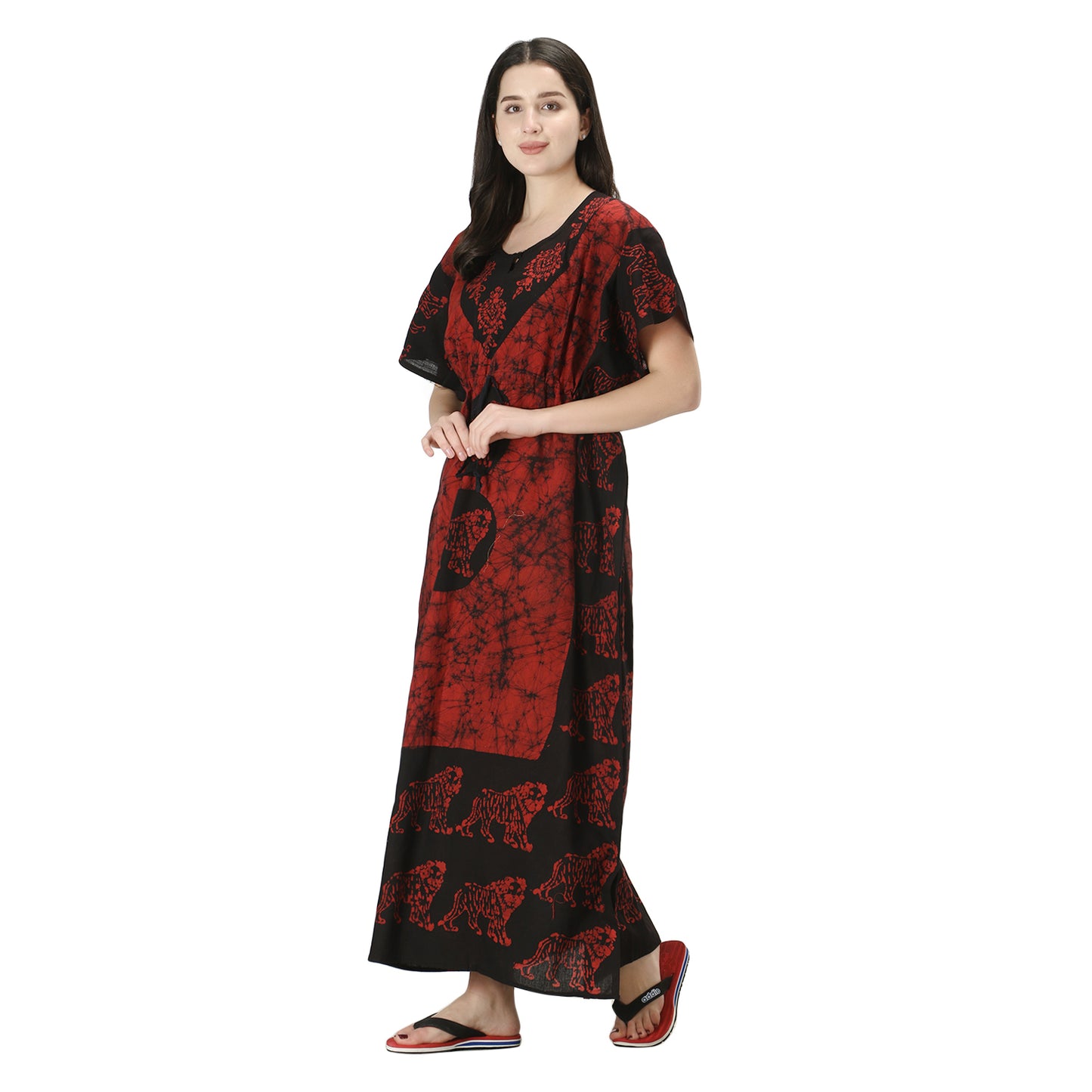 Printed Cotton Kaftan Maxi for Women – Comfortable & Stylish Lounge Wear (Black Maron)