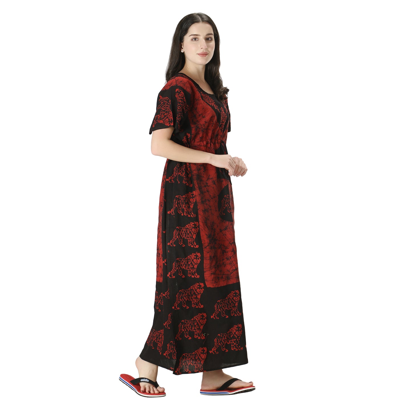 Printed Cotton Kaftan Maxi for Women – Comfortable & Stylish Lounge Wear (Black Maron)