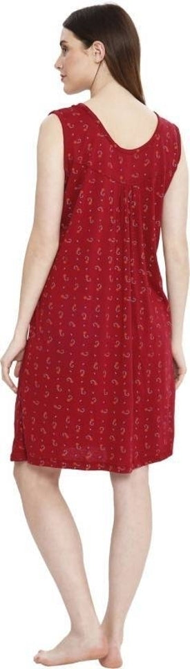 Printed Round Neck Hosiery Casual Short Nighty – Soft & Comfortable Sleepwear (Maron)