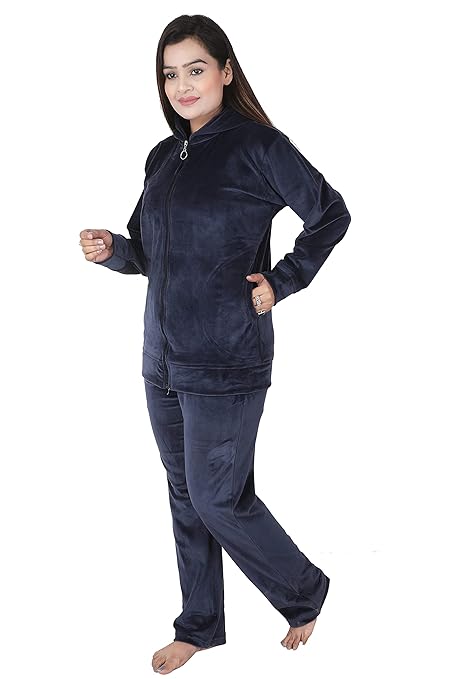 Velvet Winter Night Dress Suit – Cozy Top & Pajama Set | Warm Winter Tracksuit for Women (Navy)