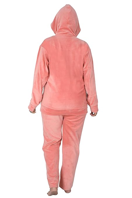 Velvet Winter Night Dress Suit – Cozy Top & Pajama Set | Warm Winter Tracksuit for Women (Peach)