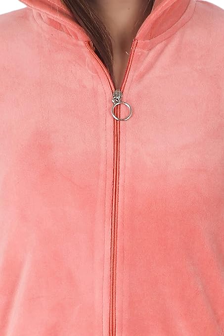 Velvet Winter Night Dress Suit – Cozy Top & Pajama Set | Warm Winter Tracksuit for Women (Peach)