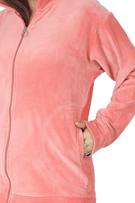 Velvet Winter Night Dress Suit – Cozy Top & Pajama Set | Warm Winter Tracksuit for Women (Peach)
