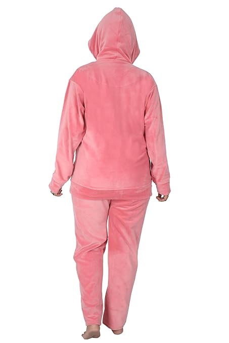 Velvet Winter Night Dress Suit – Cozy Top & Pajama Set | Warm Winter Tracksuit for Women (Pink)