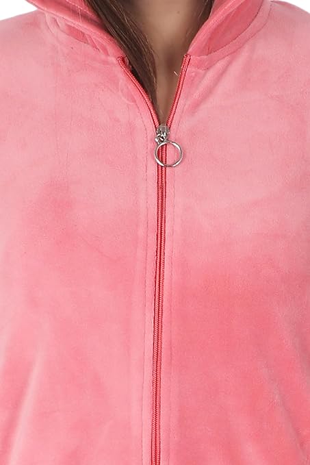 Velvet Winter Night Dress Suit – Cozy Top & Pajama Set | Warm Winter Tracksuit for Women (Pink)