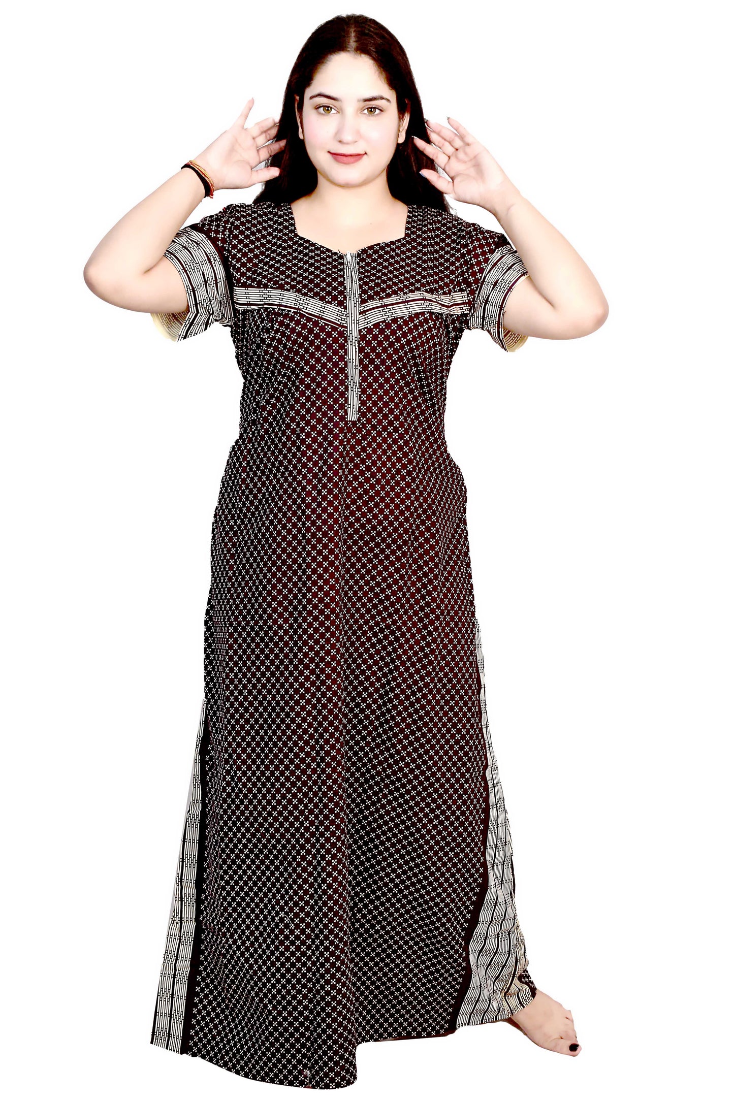 Cotton Feeding Maxi for Women, Night Dress – Comfortable & Stylish Maternity Wear (Navy Blue)