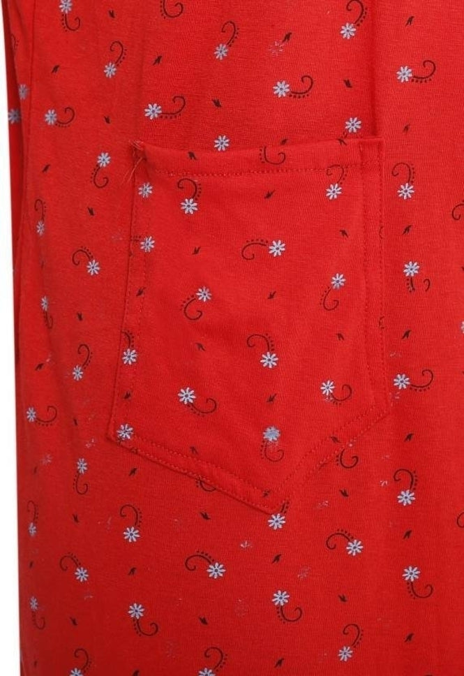 Printed Round Neck Hosiery Casual Short Nighty – Soft & Comfortable Sleepwear (Red)
