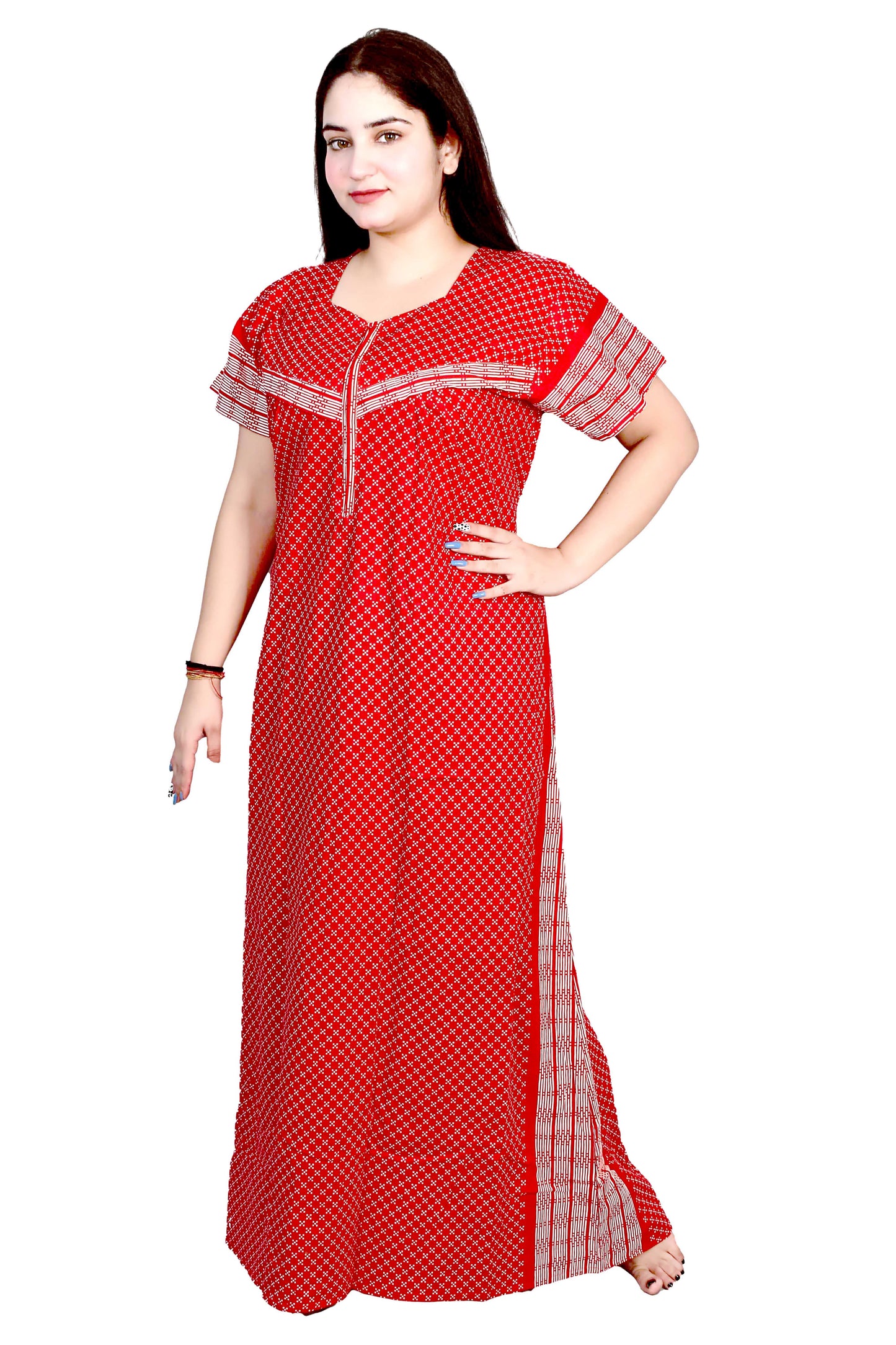 Cotton Feeding Maxi for Women, Night Dress – Comfortable & Stylish Maternity Wear (Red)