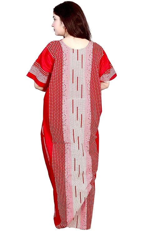 Cotton Printed Kaftan Maxi for Women – Comfortable & Stylish Lounge Wear (Red)