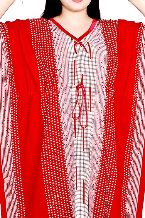 Cotton Printed Kaftan Maxi for Women – Comfortable & Stylish Lounge Wear (Red)