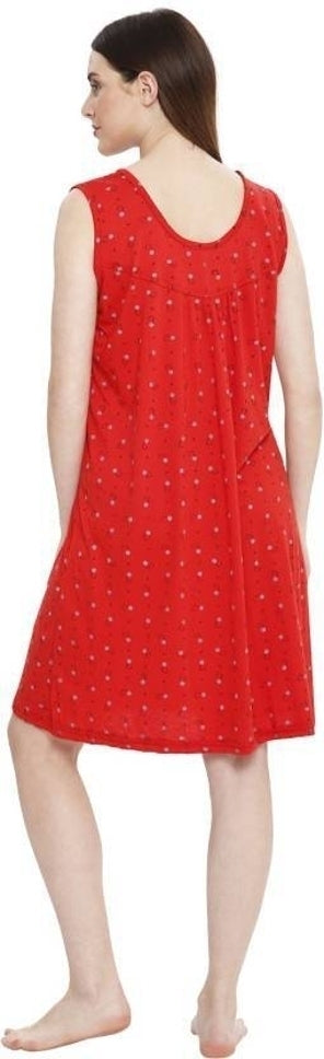 Printed Round Neck Hosiery Casual Short Nighty – Soft & Comfortable Sleepwear (Red)