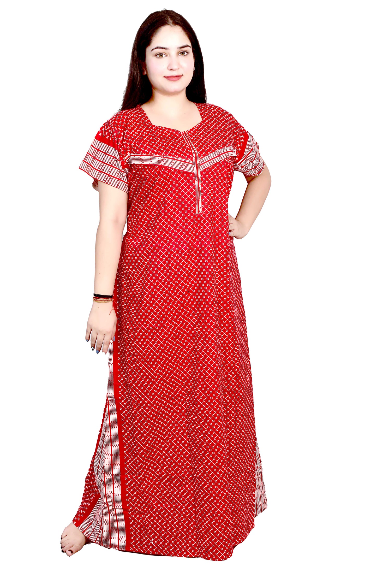 Cotton Feeding Maxi for Women, Night Dress – Comfortable & Stylish Maternity Wear (Red)