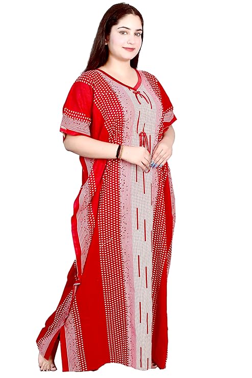 Cotton Printed Kaftan Maxi for Women – Comfortable & Stylish Lounge Wear (Red)